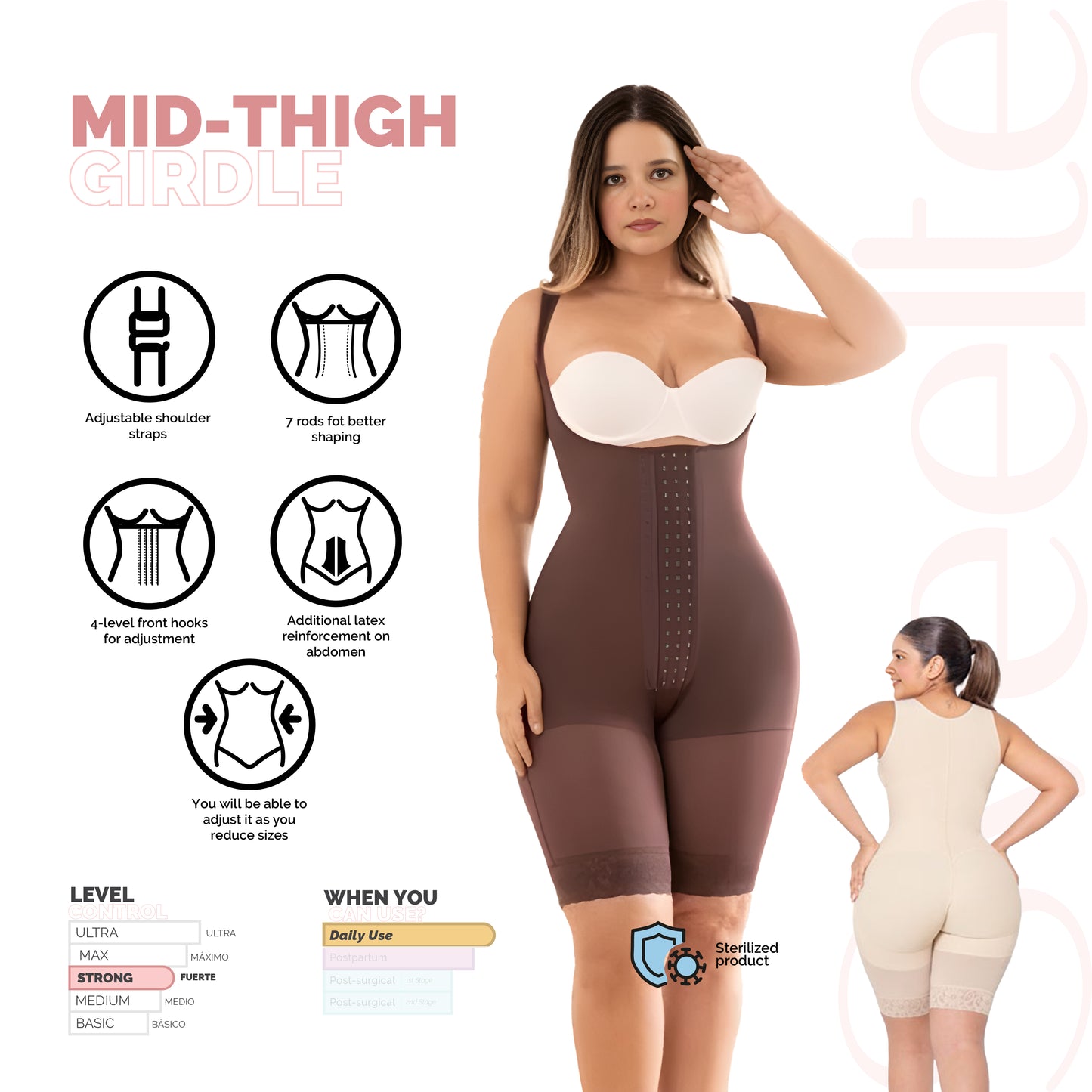 MID-THIGH GIRDLE WITH DOUBLE ABDOMEN REINFORCEMENT