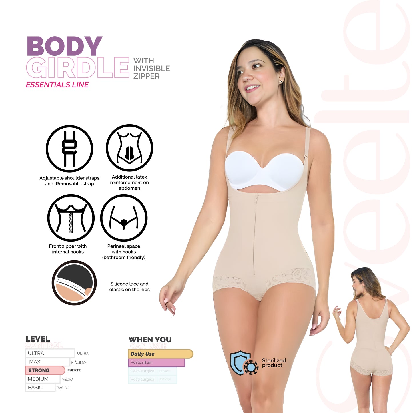 BODY GIRDLE WITH INVISIBLE ZIPPER