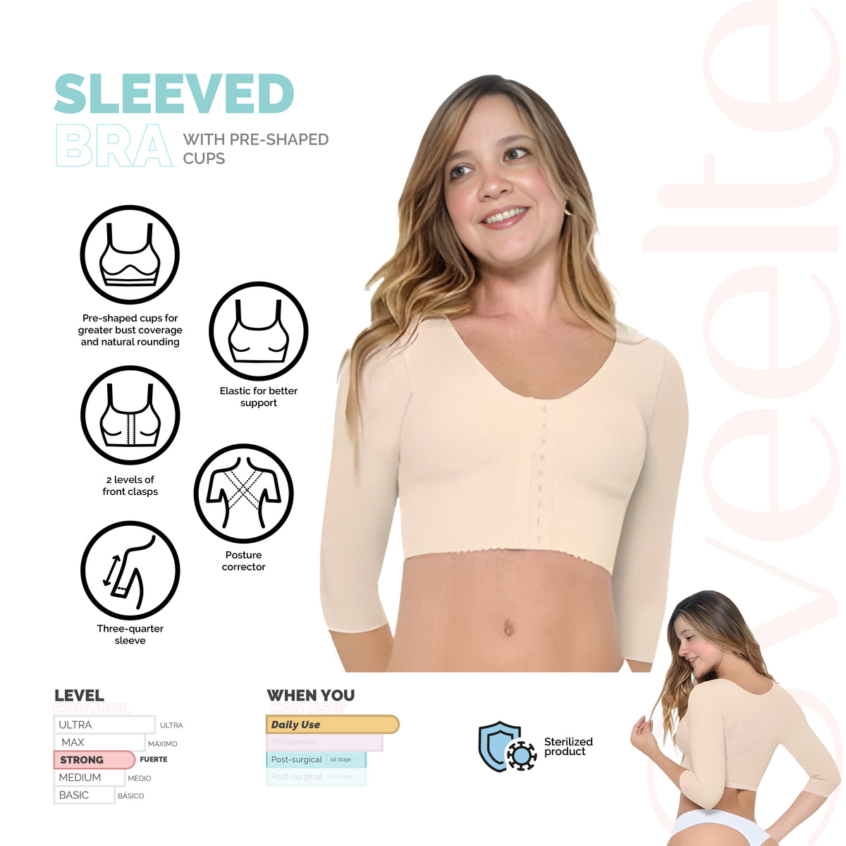 SLEEVED BRA WITH PRE-SHAPED CUPS