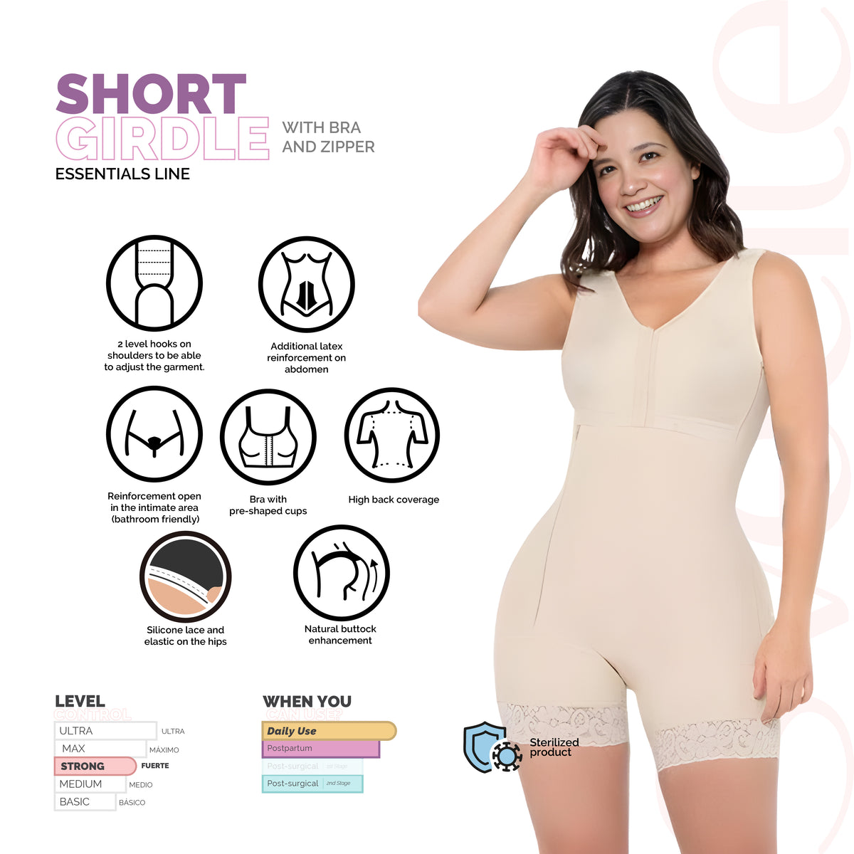 SHORT GIRDLE WITH BRA AND ZIPPER